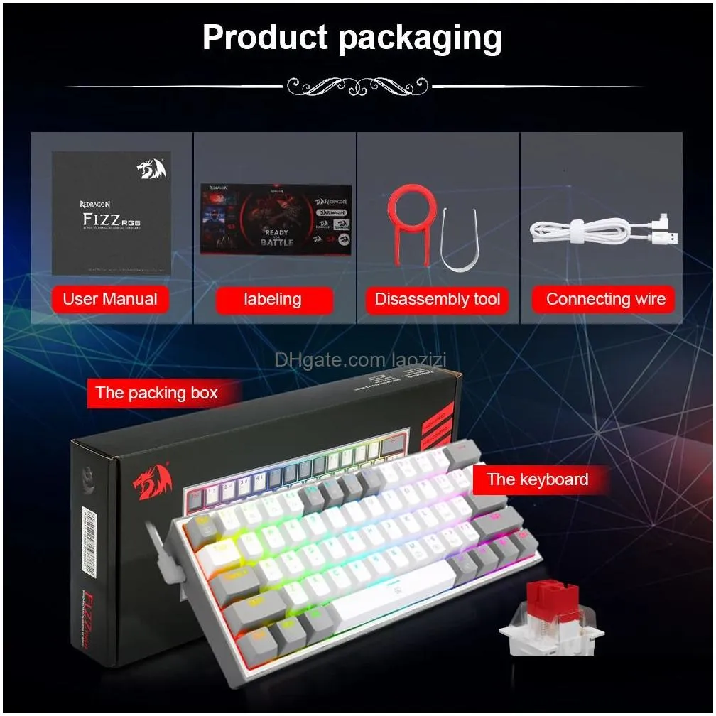 Fizzing Computer Redragon Fizz K617 RGB Mechanical Gaming Tastatur 61 Taste Mini Kabel ...