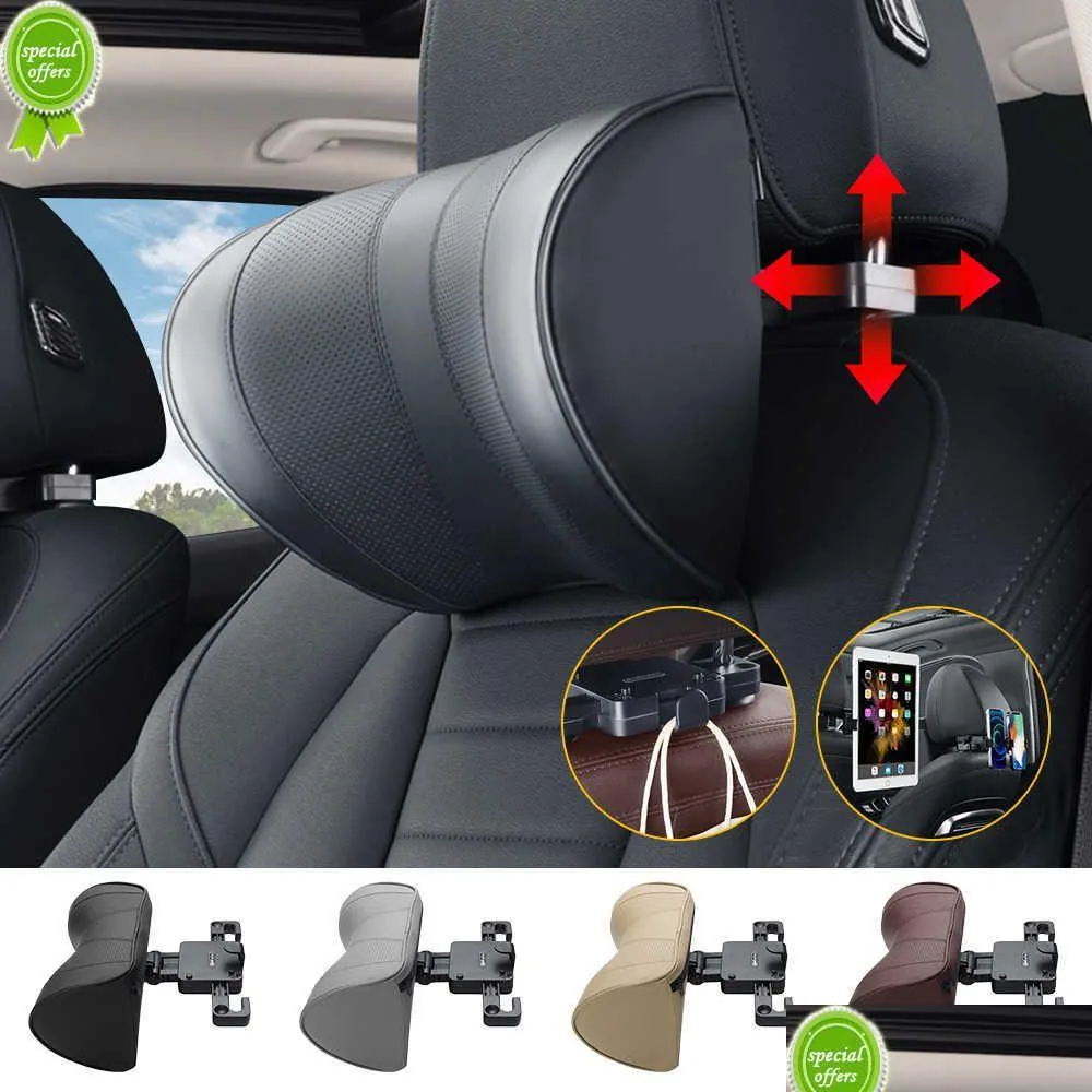 Adjustable Car Headrest Pillow Leather Seat Head U Neck Support Comfort with Hook Rest Travel Cushion for Kids Adult