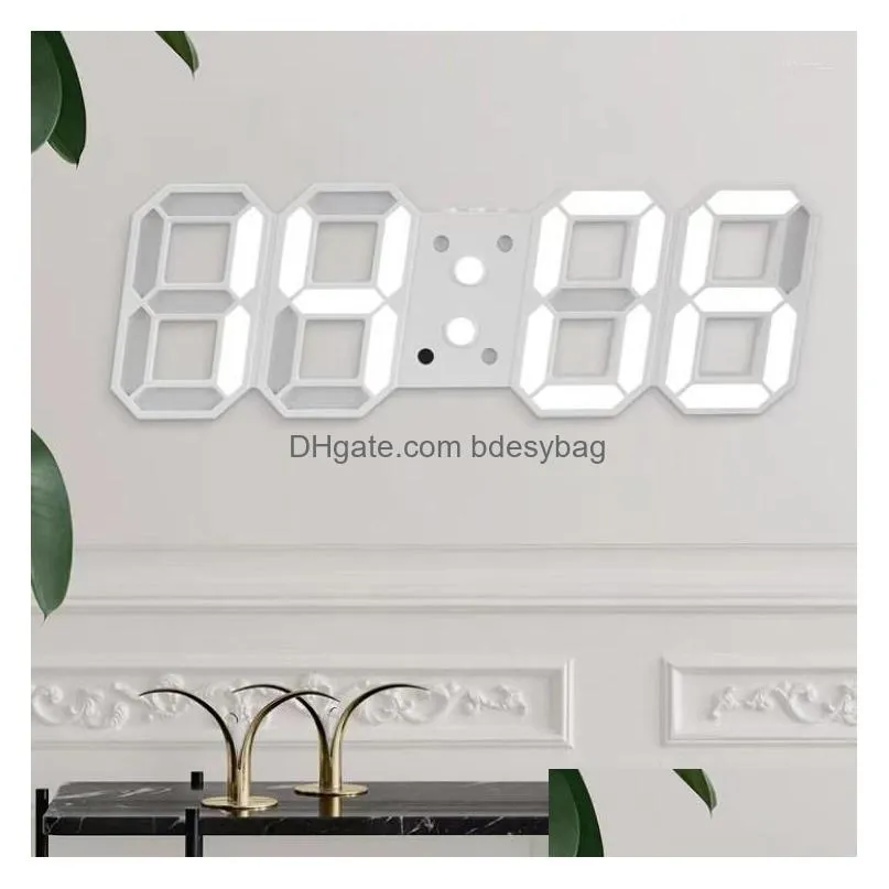 Wall Clocks Wall Clocks Large 3D Remote Control Clock Led Electronic Digital Table Watch Desktop Mti-Function Date Temperature Hanging Dhnnp