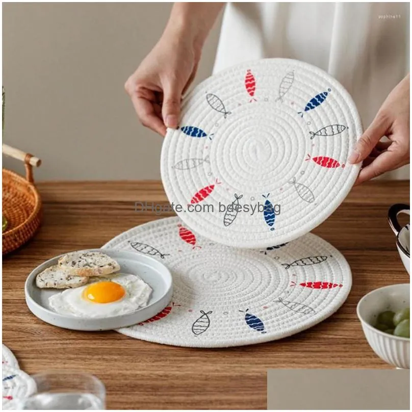 Mats & Pads Table Mats Nordic Printed Cotton Thread Home Heat Insation Pot Bowl Mat Dining Decoration Japanese Placemat Kitchen Cup Dr Dhx8E