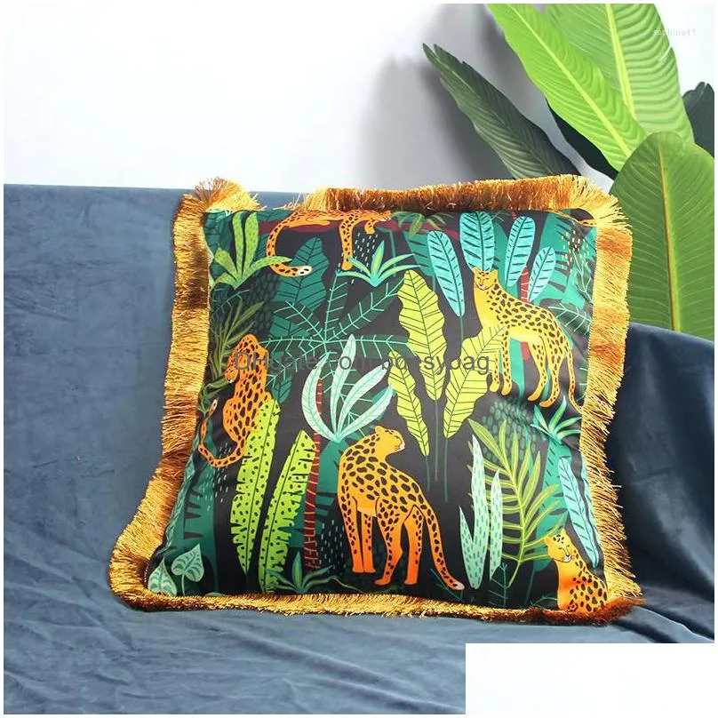Cushion/Decorative Pillow Pillow Retro Summer Jungle Tiger Animal Er Throw Case Morocco Leopard Print Sofa Car Chair Home Drop Deliver Dhsrw