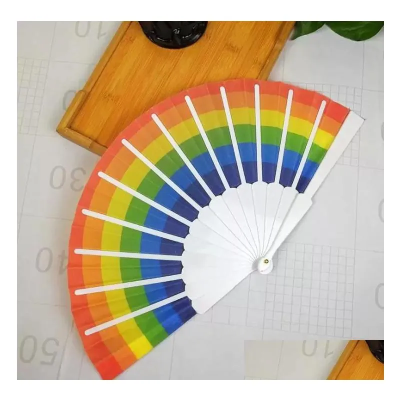 party favors rainbow fan gay pride plastic bone rainbows hand fans lgbt events rainbows-themed parties gifts 23cm