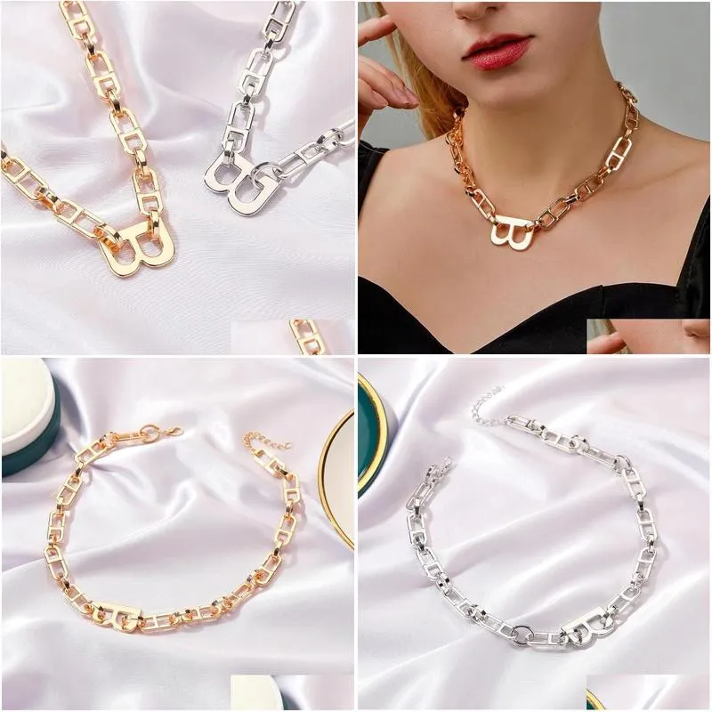 chains vintage thick chain letter b choker necklace for women jewelry hip hop clavicle charms jewellery colar kolye