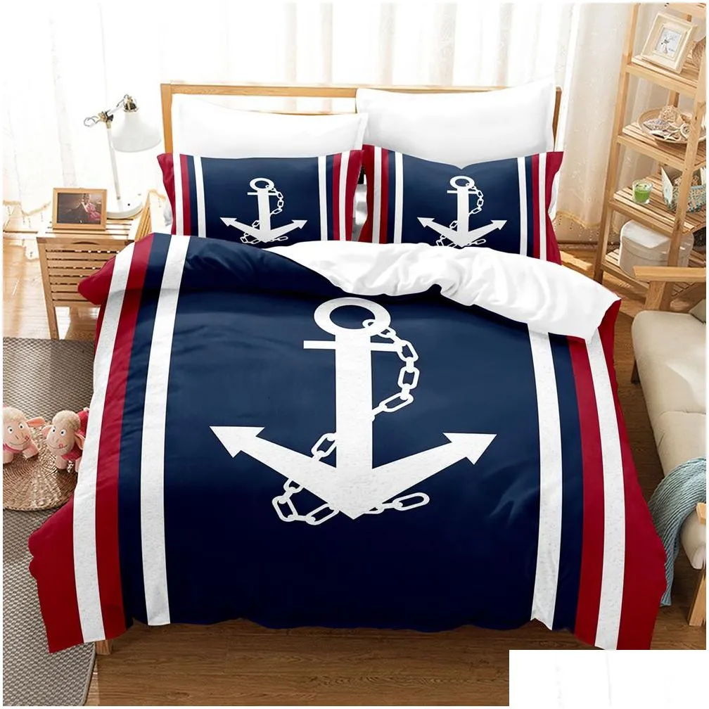 Bedding Sets Nautical Ocean Anchor Spirit Duvet Er Set King Queen Bed Linen With Pillowcase Bedclothes 230727 Drop Delivery Dhd1L