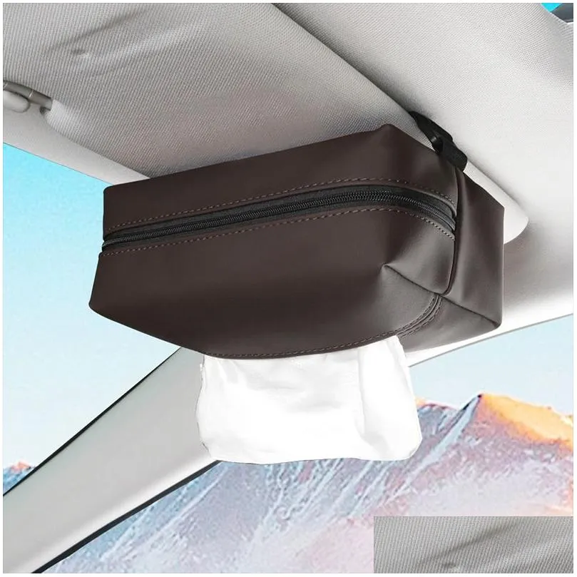 Car Organizer New Car Tissue Box Holder Nappa Leather Center Console Armrest Napkin Sun Visor Backseat Case With Fix Drop Delivery Aut Dhj04