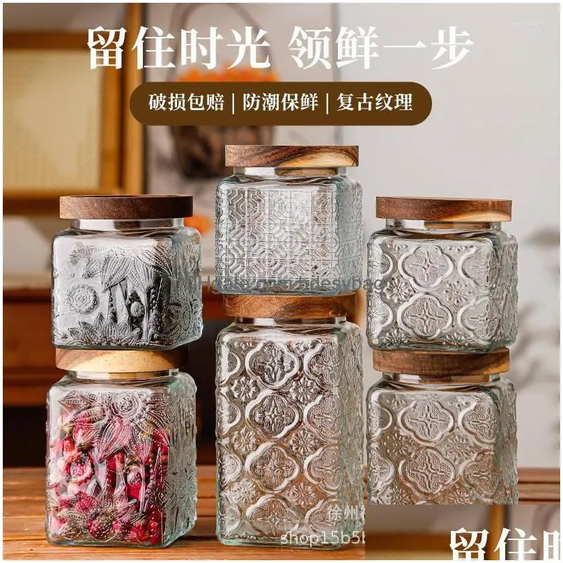 Storage Bottles & Jars Storage Bottles Vintage Begonia Flower Glass Sealed Can Candy Snack Dried Fruit Nut Drop Delivery Home Garden H Dhpv6