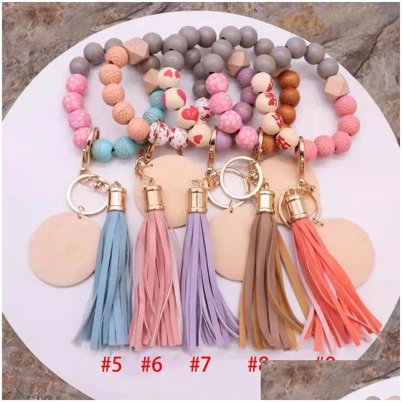 Party Favor Sile Key Ring Bracelet Beaded Wrislet Keychain Portable House Car Keys Holder Wristlet Wrist For Women Bangle Cute Keyring Dhefi