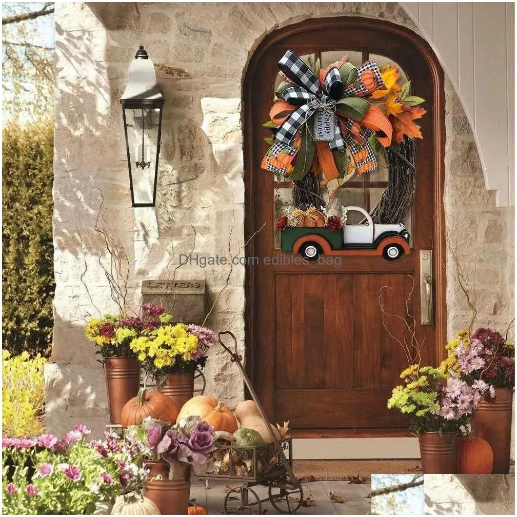 pumpkin truck wreath fall for front door farm  sign autumn decoration halloween stolen doorplate decor q08121583857gg rio