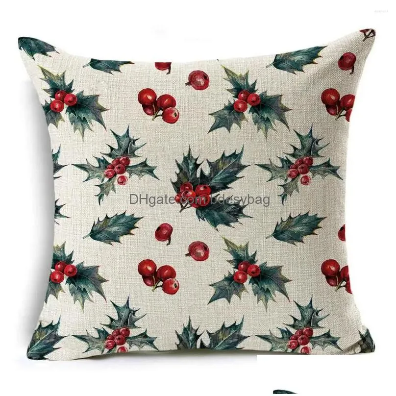 Cushion/Decorative Pillow Pillow 45 45Cm Merry Christmas Er Birds Garland Pillowcase Single Sided Print Polyester Sofa Case For Home X Dhrbh