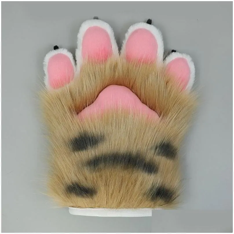 five fingers gloves women winter gloves cartoon tiger paw shape warm thicken gloves knit mittens furry cuff gloves for girlfriend presents