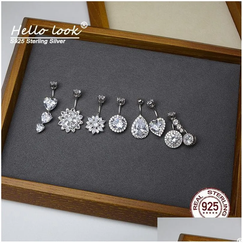 nose rings studs hellolook 925 sterling silver navel piercing luxury zircon belly button ring for women 925 silver belly piercing body jewelry