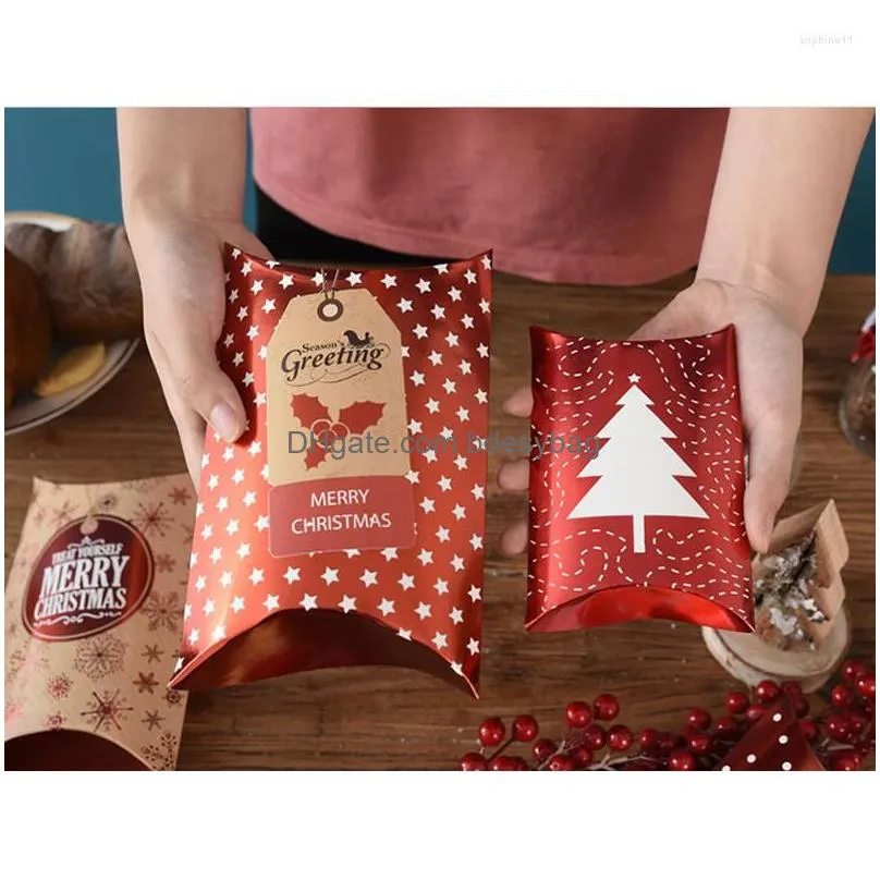 Gift Wrap Gift Wrap 16Pcs Christmas Box Packing Pillow Shape Merry Navidad Year Decoration For Home Candy Bar Boxlaser Xmas 2023 Drop Dhzfg