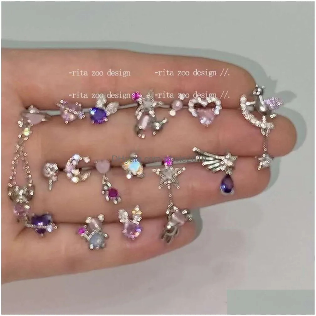 Charm Pinkday Soft And Sweet Pink Love Little Bear Earbone Nail Cute Girl Purple Water Drop Wing Earrings Drop Delivery Jewelry Earrin Dhnix