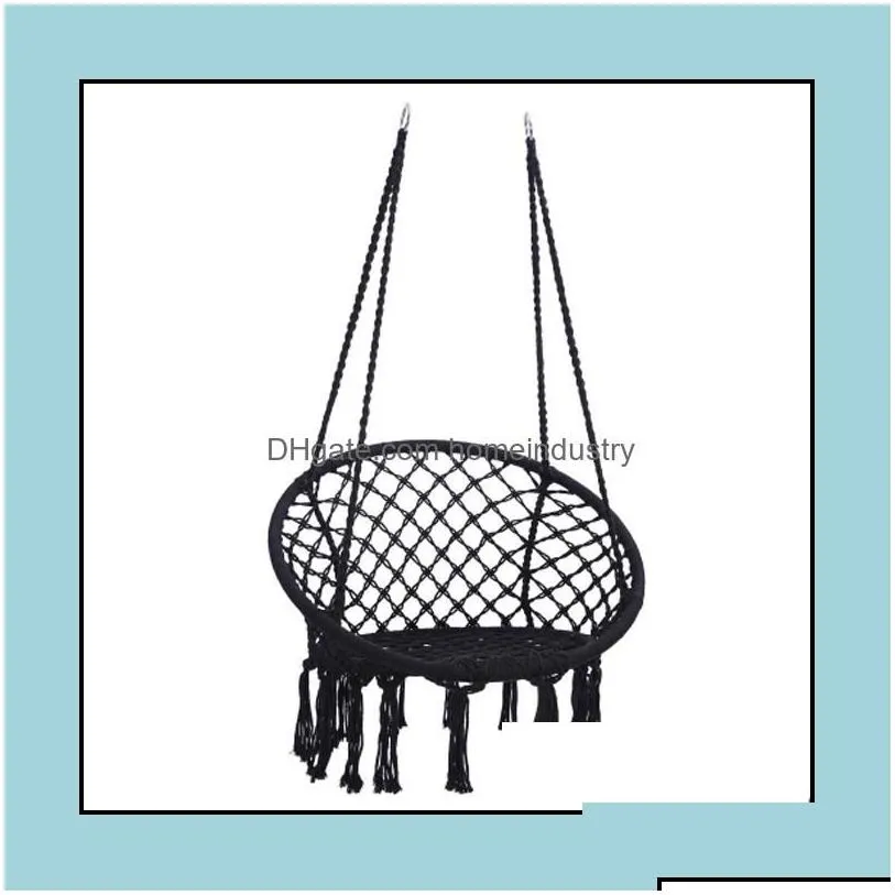 Hammocks Black Swing Hammocks Chair Max 330 Lbs Hanging Cotton Rope Hammock Chairs For Indoor And Outdoora14 Drop Delivery 2021 Home