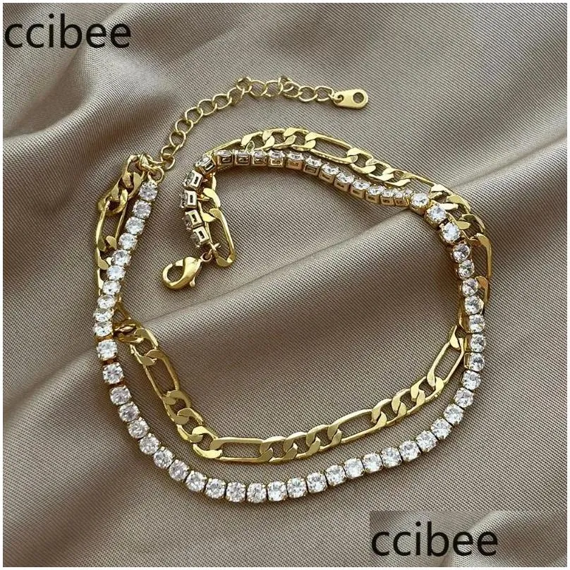 Anklets Style Accessories Micro-Inlaid Zircon Anklet Claw Chain 18K Gold-Plated Ins Fashion Womens Hip-Hop Wholesale Drop Delivery Dhyhu