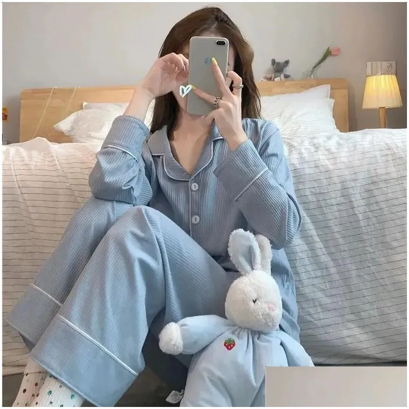 Women`s Sleepwear Casual Pajama Autumn and Winter 2023 Pure Cotton Long Sleeves Pants Sweet School Style Homewear Set 231116