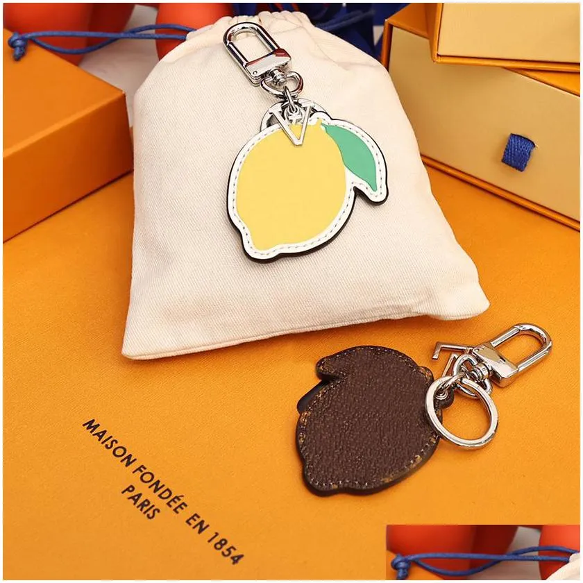 Key Rings Keychain Luxury Designer Fashion Keys Pendant Sier Key Buckle Classic Plant Lemon Genuine Leather High Quality Keychains Or Dhkpr