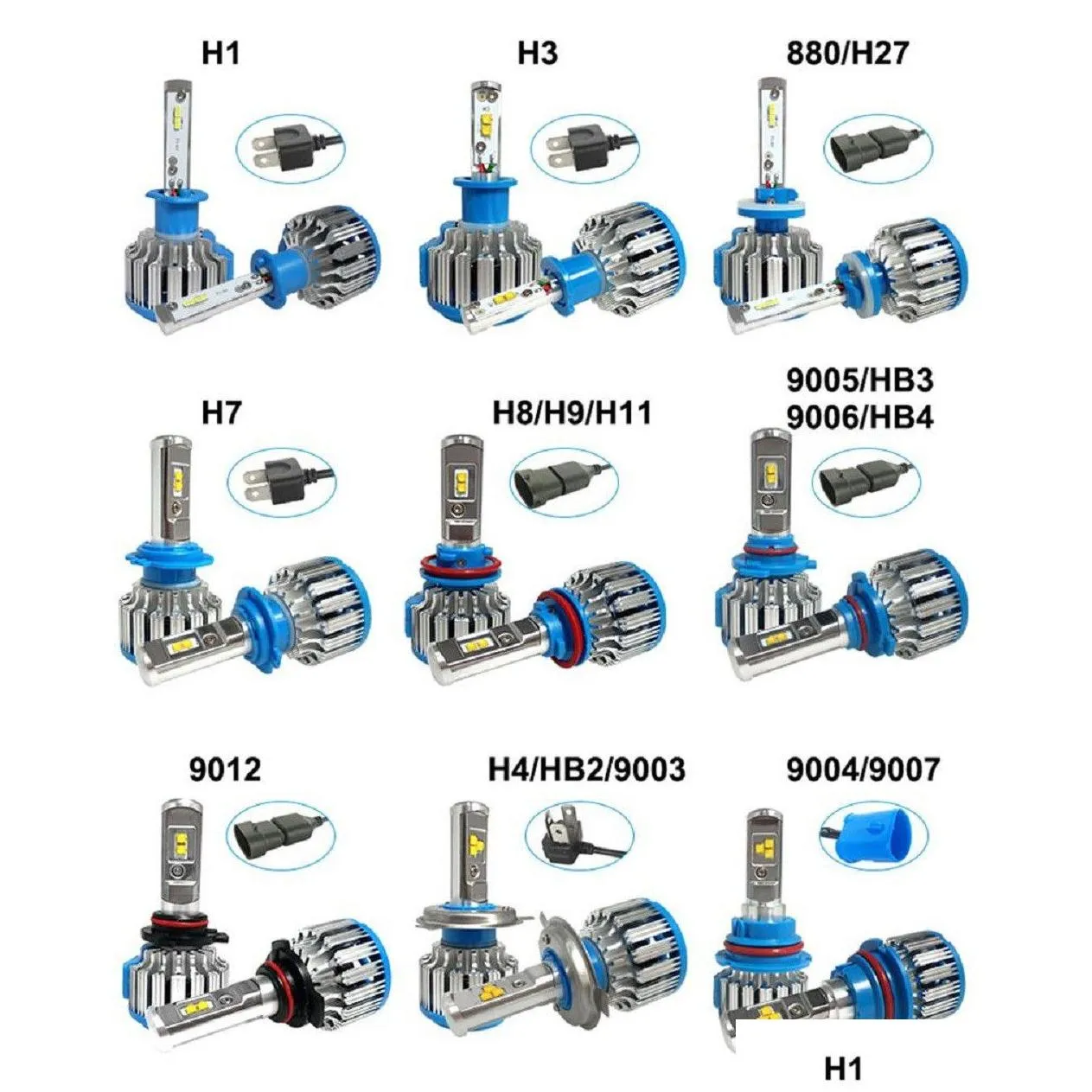 T1 car LED headlights h1 h3 h4 h7 h11 h13 h16 9004 9005 9006 9007 880 high power headlights factory direct