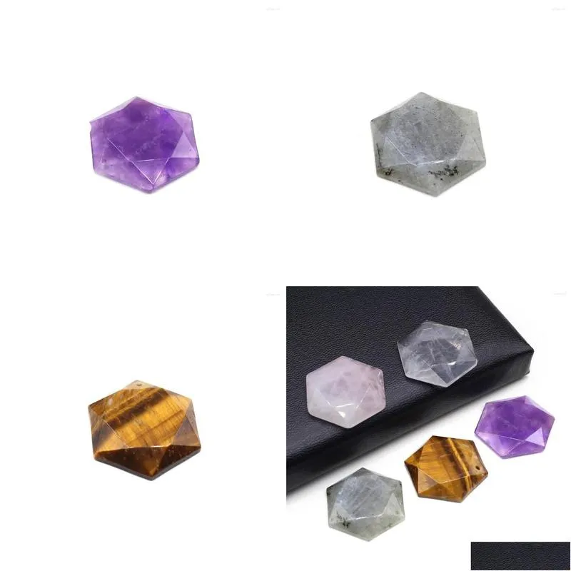 Charms 28X28Mm Hexagonal Pendant Natural Amethysts Tiger Eye Stone For Jewelry Making Supplies Diy Women Necklace Earrings Drop Deliv Dhnk0