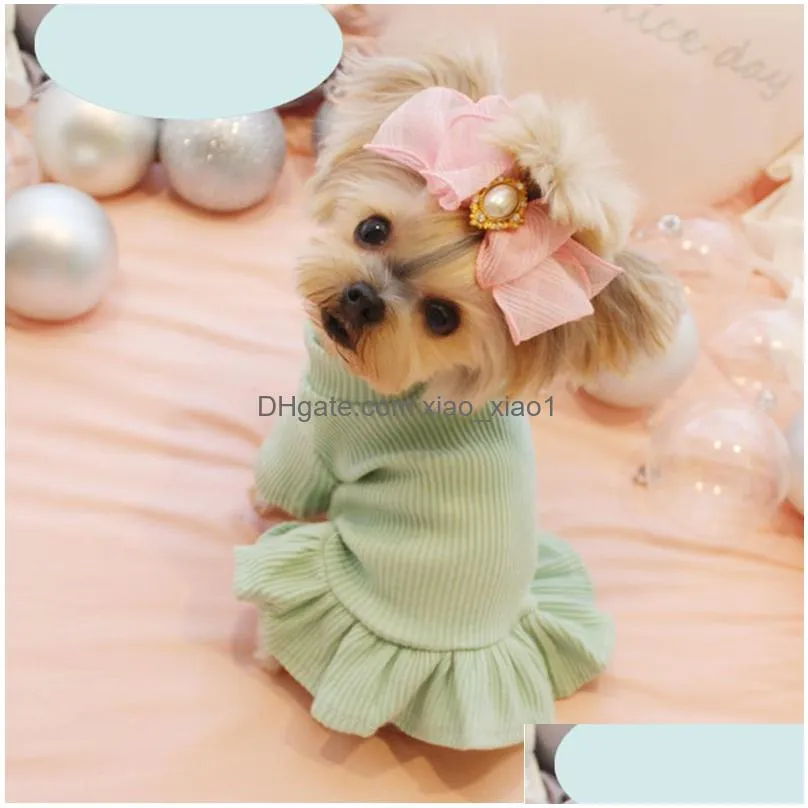 cute dog party wedding dress cat pet skirt sweater dress for small dog girls summer cotton base shirt clothes costume lj2011305783824