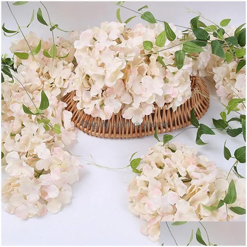 Decorative Flowers & Wreaths 10Pcslot Luxury Colorf Artificial Silk Hydrangea Flowers Head Home Decoration Diy Wedding Flower Wall Wre Dhpxo