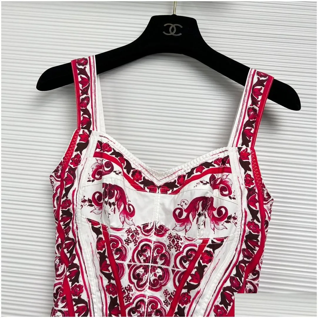 Fancy Dress European Luxury Designer Dress Spring/Summer New Pink Ceramic Glaze Suspender Dress