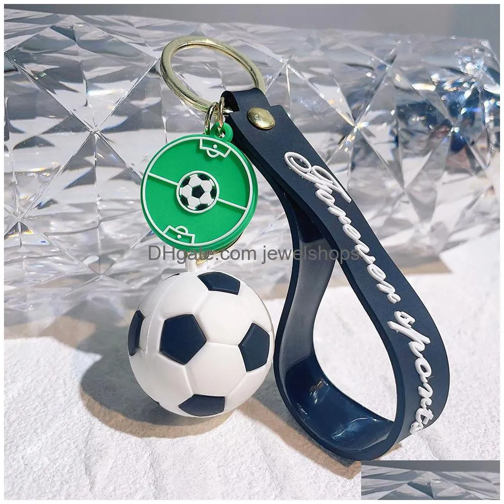 Key Rings Simation Football Bag Key Chains Rings Lanyards Pvc Round Ball Pendant Keyrings Charms Jewelry Car Keychains Holder Soccer Dhkmk