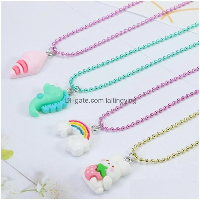 little girl jewelry beaded necklace ring cartoon animal owl dinosaur butterfly pendants friend friendship party favors dress up play