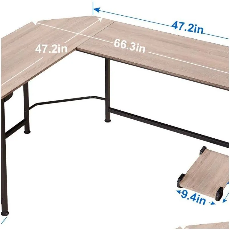 L Shaped Computer Desk with CPU Stand PC Laptop Study Writing Table Workstation for Home Office Wood amp Metal,Walnut,66 34 , Teak