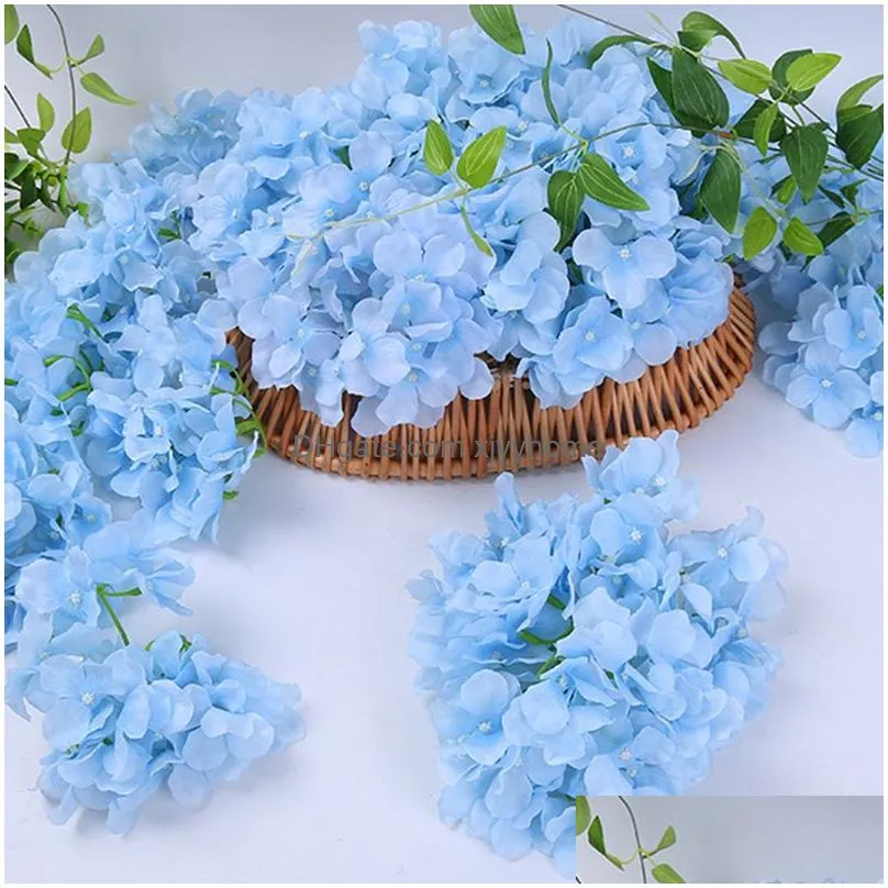 Decorative Flowers & Wreaths 10Pcslot Luxury Colorf Artificial Silk Hydrangea Flowers Head Home Decoration Diy Wedding Flower Wall Wre Dhpxo