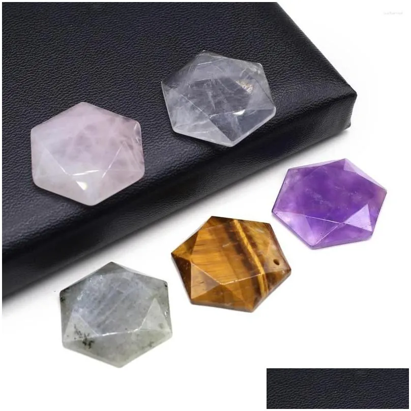 Charms 28X28Mm Hexagonal Pendant Natural Amethysts Tiger Eye Stone For Jewelry Making Supplies Diy Women Necklace Earrings Drop Deliv Dhnk0