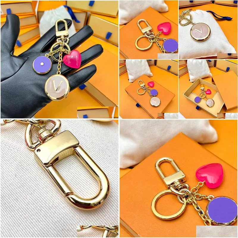 Keychains & Lanyards Designers Keychain Luxury Bag Charm Heart Shaped Key Chain Fashion Pendant Gold Keyring Car Ornament Keychains D Dhyjy