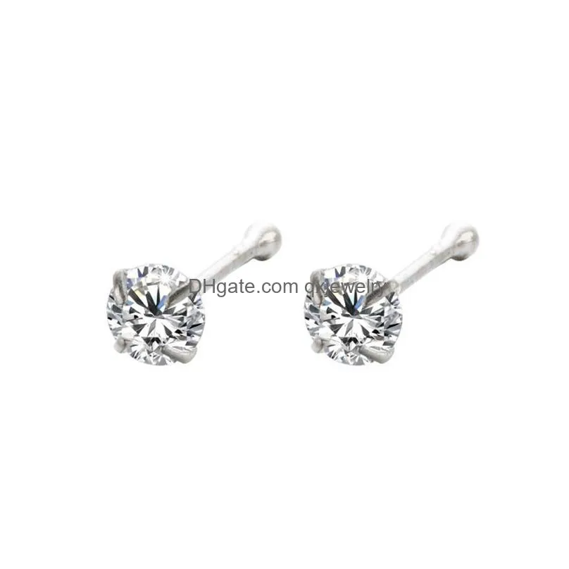 Nose Rings & Studs 925 Sterling Sier Nose Stud For Woman Round Trend Zircon Ring Body Piercing Jewelry Not Allergic Party Gift 210507 Dhwlg