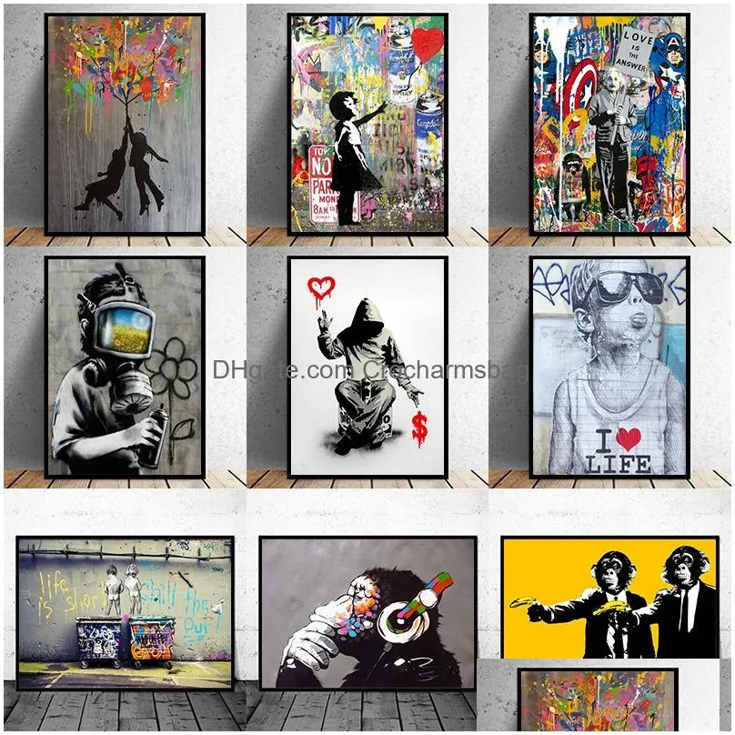 Paintings Funny Paintings Street Art Banksy Iti Wall Arts Canvas Painting Poster And Print Cuadros Pictures For Home Decor No Drop Del Dh95G