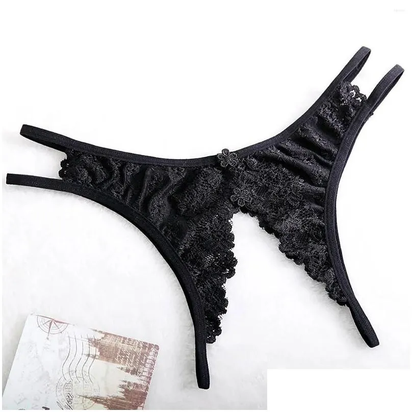 Women`s Panties Exotic G-String T-Pants Sexy Lingerie Transparent Lace Crotch Opening Thongs Temptation Ladies Underpant