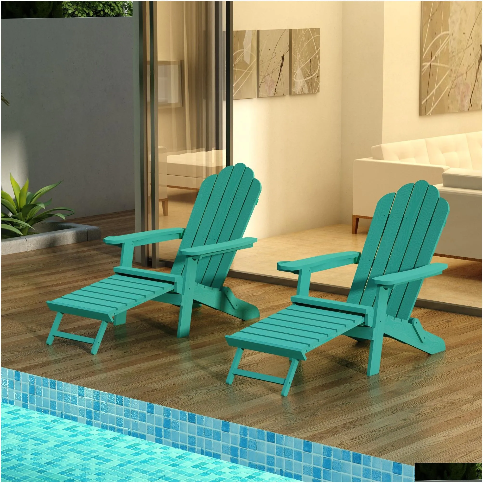 TALE Folding Adirondack Sleeper Chairs with Pullout Ottoman with Cup Holder Oversized, Poly Lumber, for Patio Deck Garden, Backyard