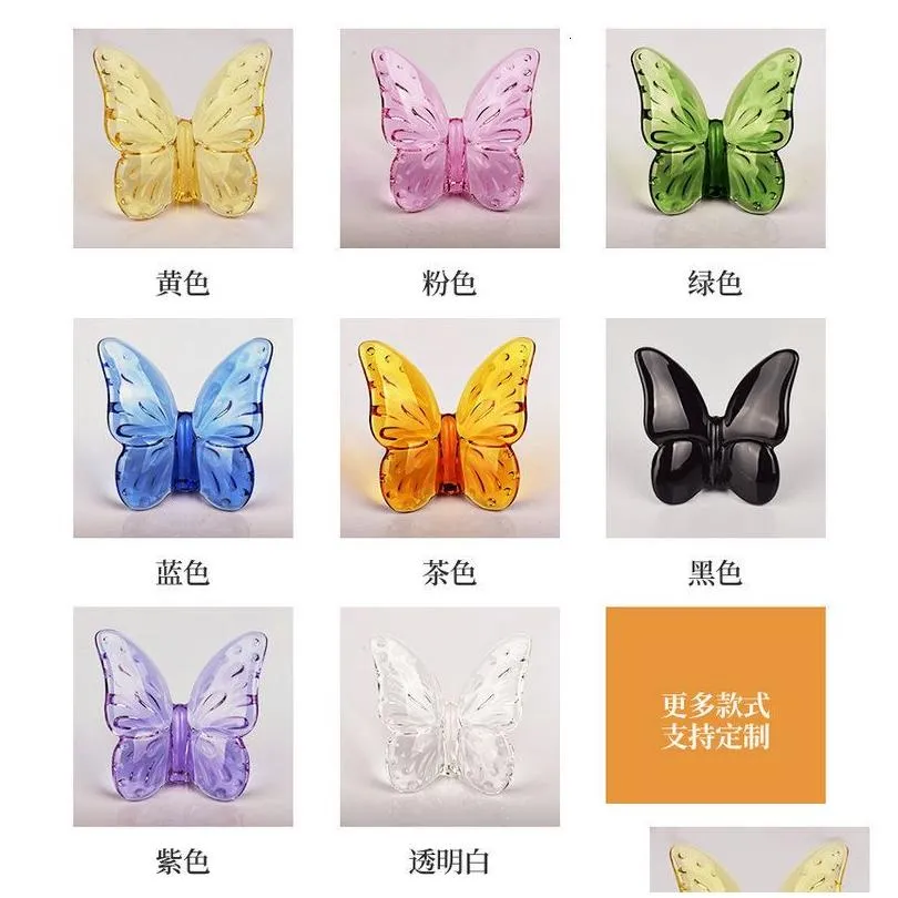 Decorative Objects & Figurines Decorative Objects Figurines Colored Glaze Crystal Butterfly Ornaments Home Decoration Crafts Holiday P Dh9T0