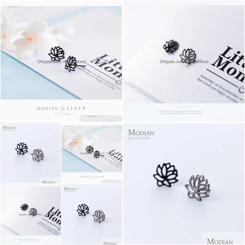 Stud 925 Sterling Sier Black Lotus Flower Stud Earrings Classic Charm Anti-Allergy Jewelry For Women Christmas 210707 Drop Delivery J Dhirk