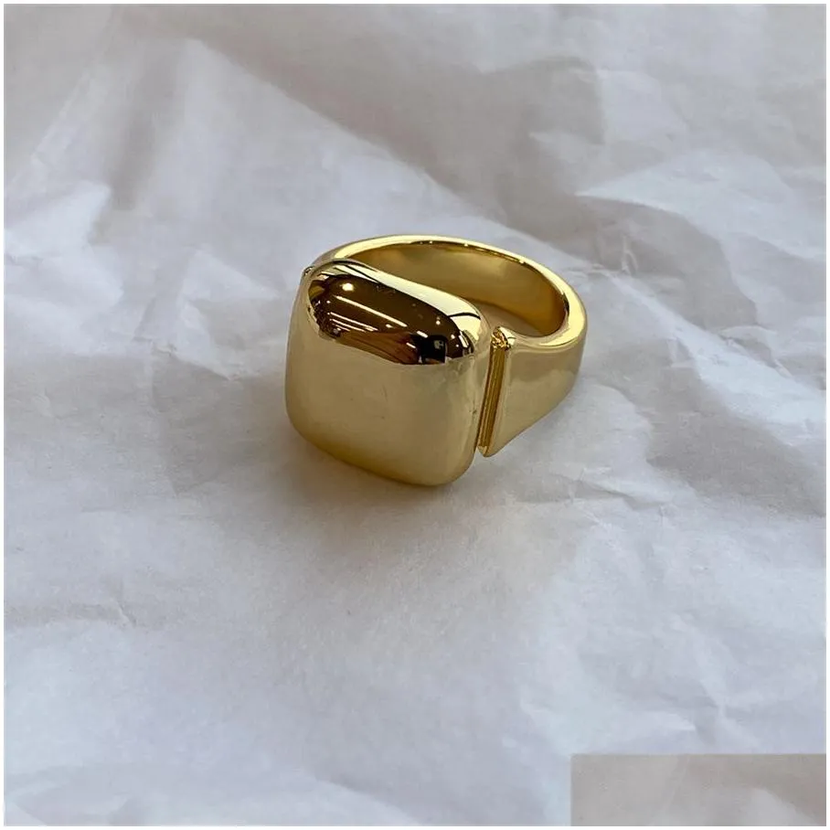 Band Rings Glossy Square Ring Fashion Gold-Plated Personality Light Luxury Temperament Metal Cold Style Simple Men And Women Jewelry Dh3Um