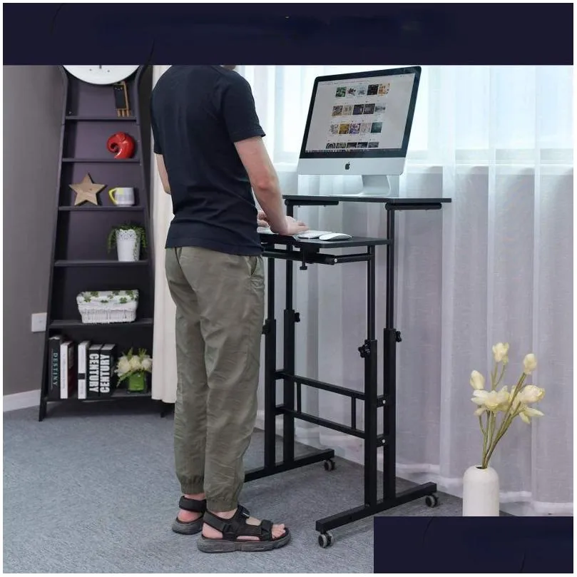 FSXUOLIPI Standing Desk, Adjustable Computer Desk Rolling Laptop Cart on Wheels Home Office Computer Workstation, Portable Laptop Stand