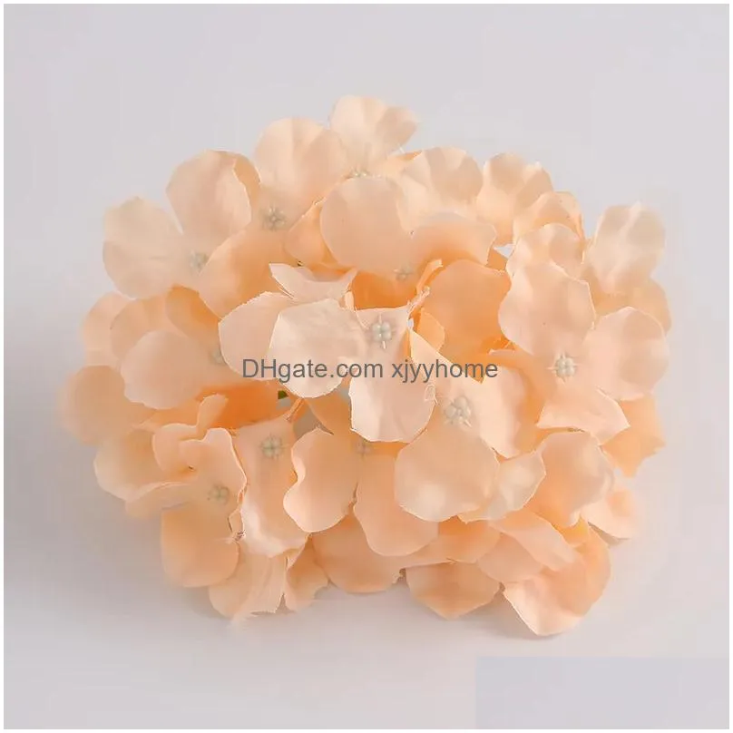 Decorative Flowers & Wreaths 10Pcslot Luxury Colorf Artificial Silk Hydrangea Flowers Head Home Decoration Diy Wedding Flower Wall Wre Dhpxo