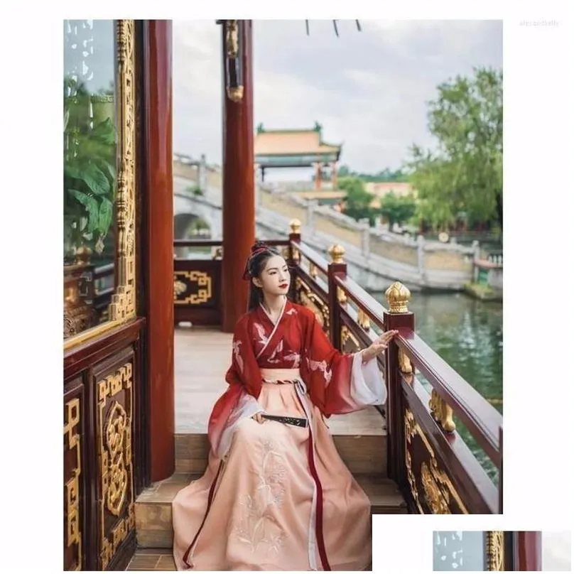 Stage Wear Hanfu Chinese Style Women Traditional Dance Dress Female Fairy Cosplay Costume Red Halloween Clothing