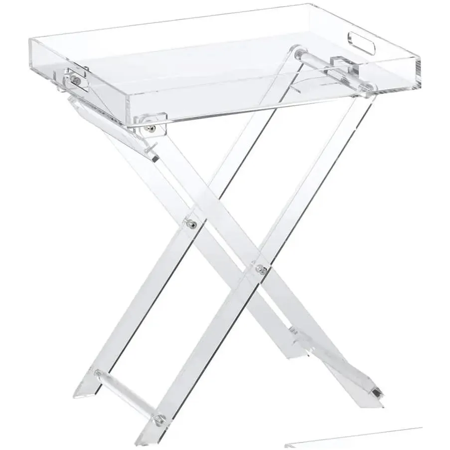 Folding Tray Table u2013 Modern Chic Accent Desk - Kitchen and Bar Serving Table - Elegant Clear Design - by FSXUOLIPI