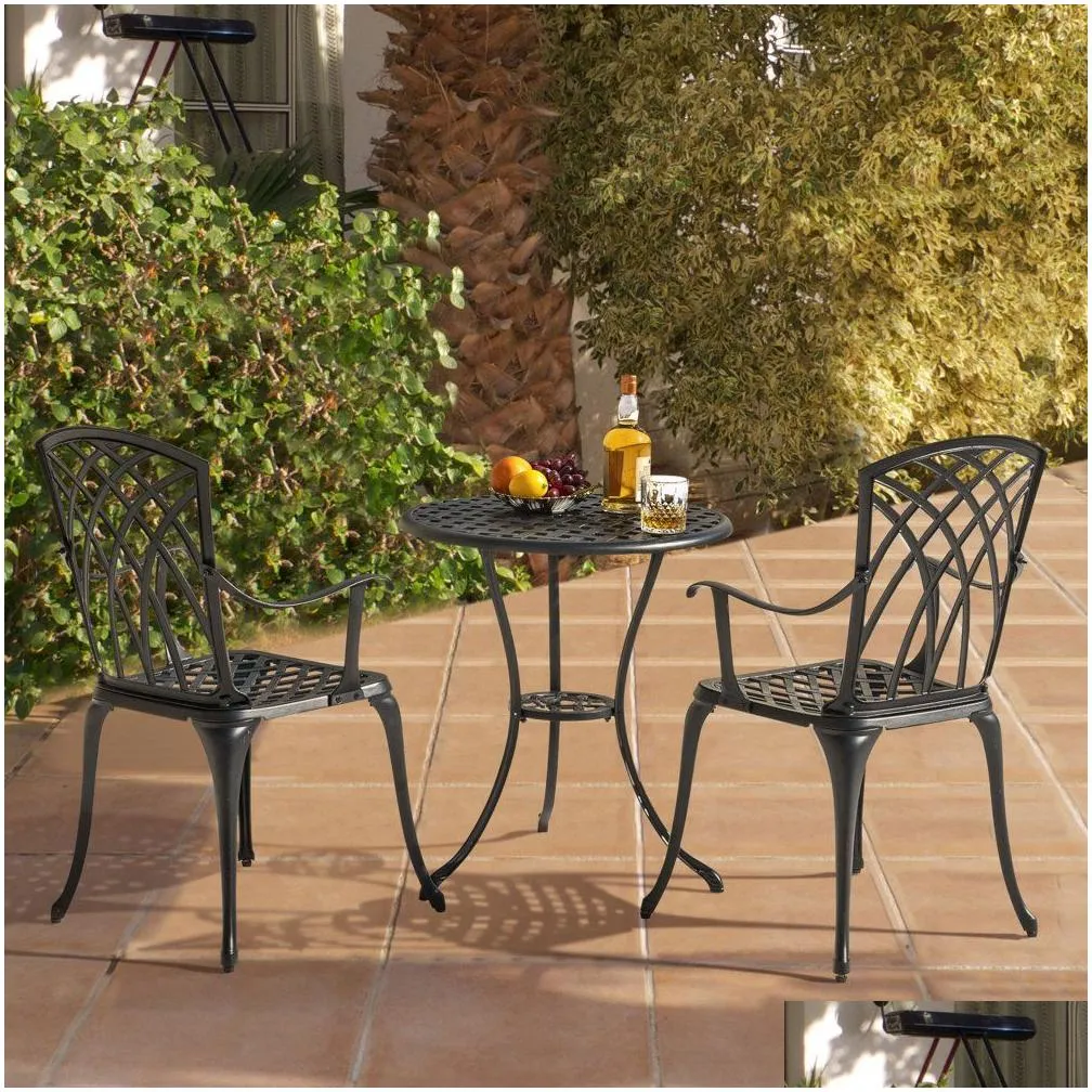 Piece Patio Bistro Sets Cast Aluminum Bistro Table Set Outdoor Patio Furniture with Umbrella Hole for Patio Balcony, Black with Golden