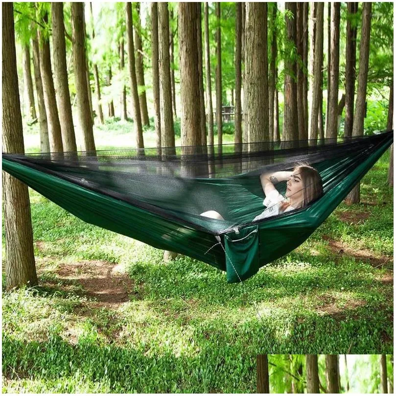 Hammocks Fashion Double Parachute Deployment Mosquito Hammock 290 140 Wind Rope Nail Anti Rollover Handing Bed Chair Swing