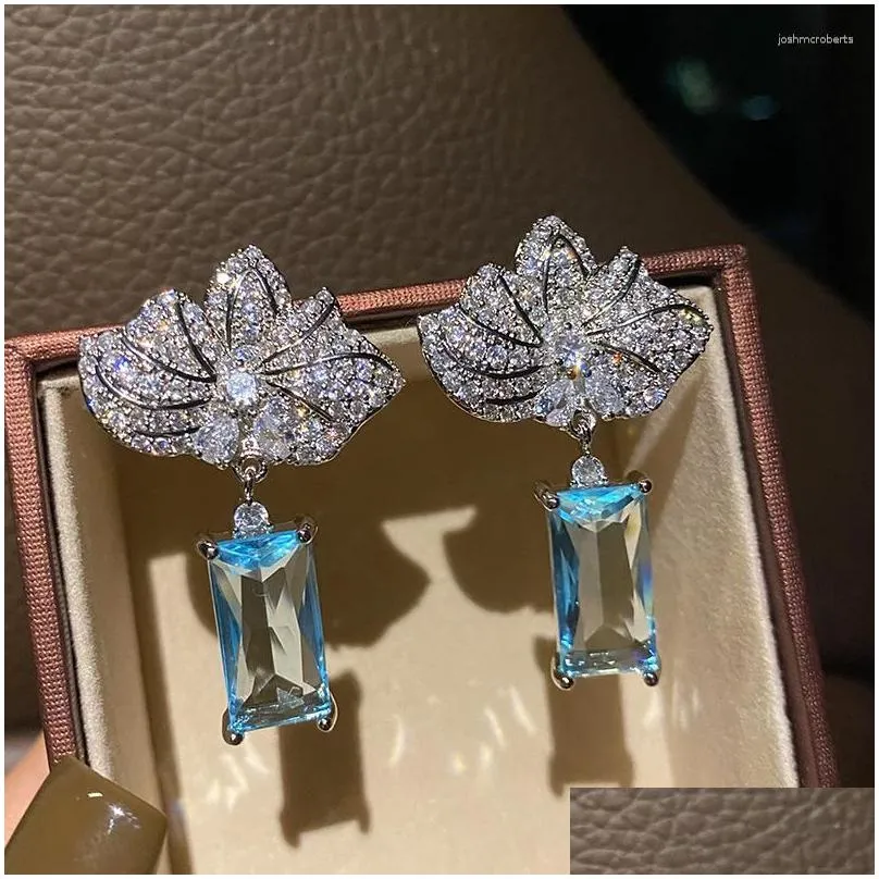 Dangle & Chandelier Dangle Earrings High Quality Zircon Bridal Blue Zirconia Wedding Earring For Brides Accessories Women Party Eveni Dh40G