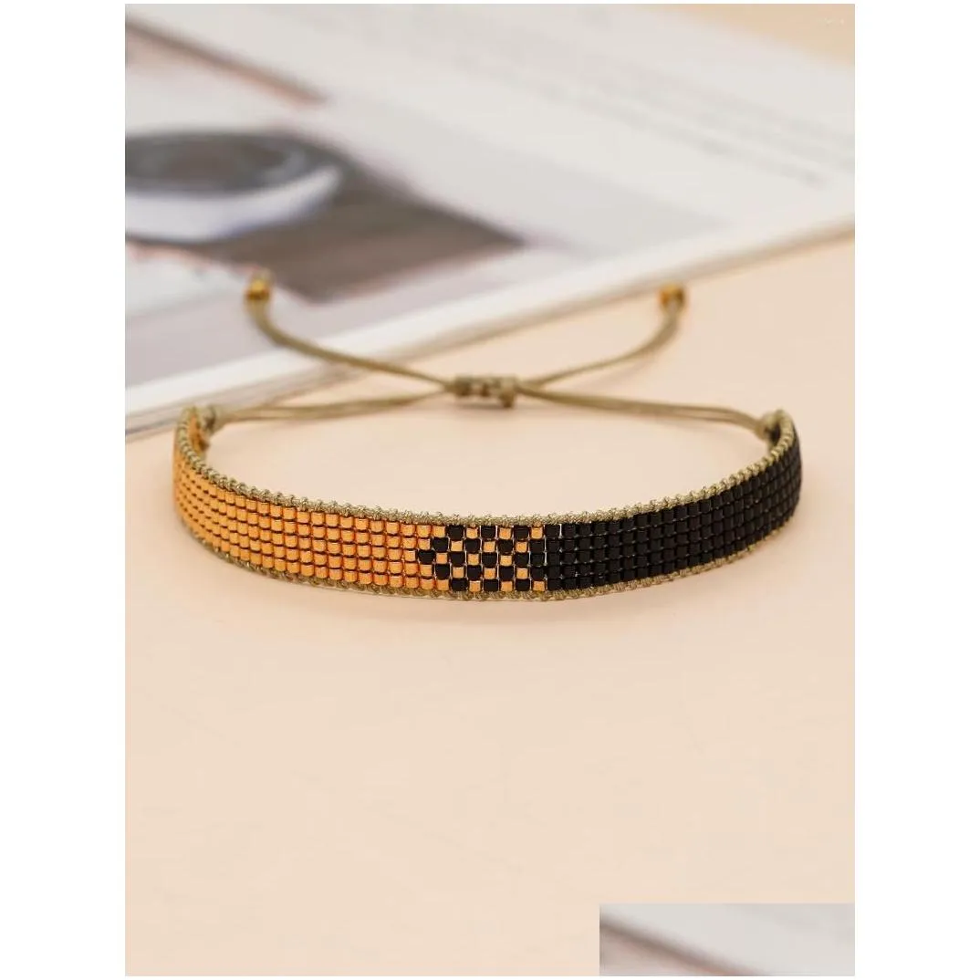 Chain Link Bracelets Go2Boho Black And Yellow Beaded Bracelet Novelty Fashion For Women Girl Gift Drop Delivery Jewelry Bracelets Dhijs