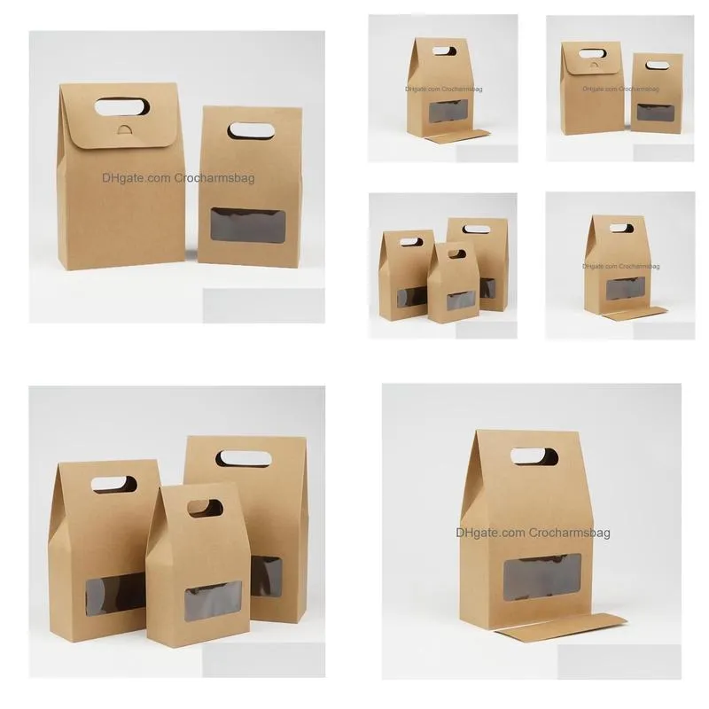 Gift Wrap Diy Paper Packaging Boxes Brown Kraft Handle Box With Clear Window For Gift Wedding Drop Delivery Home Garden Festive Party Dhcrx