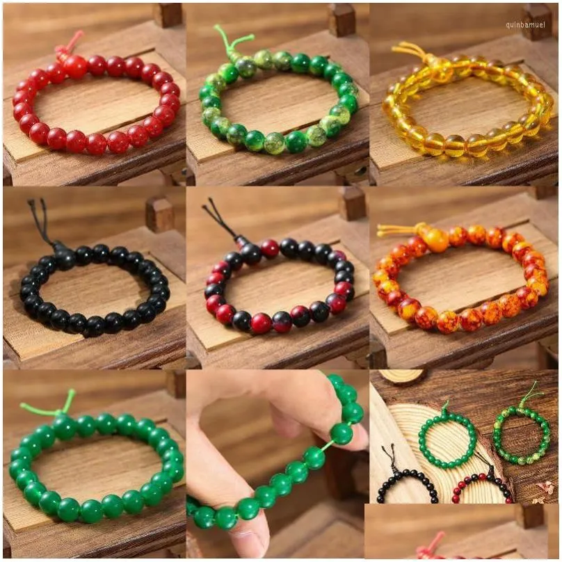 Beaded Strand Natural Advanced Light Luxury Mti Color Glass Bead Bracelet Imitation Agate Crystal Jade Drop Delivery Jewelry Bracelet Dhcpo