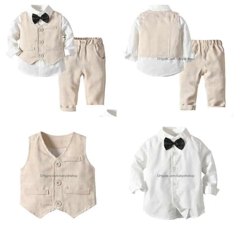 toddler boy clothes kids boys wedding suits striped vest add white shirt add pants 3pcs page boy outfits children outerwear 201127